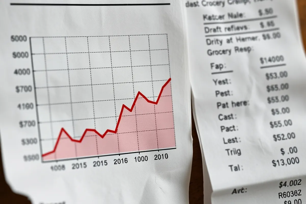 graph of inflation trends displayed beside grocery receipts