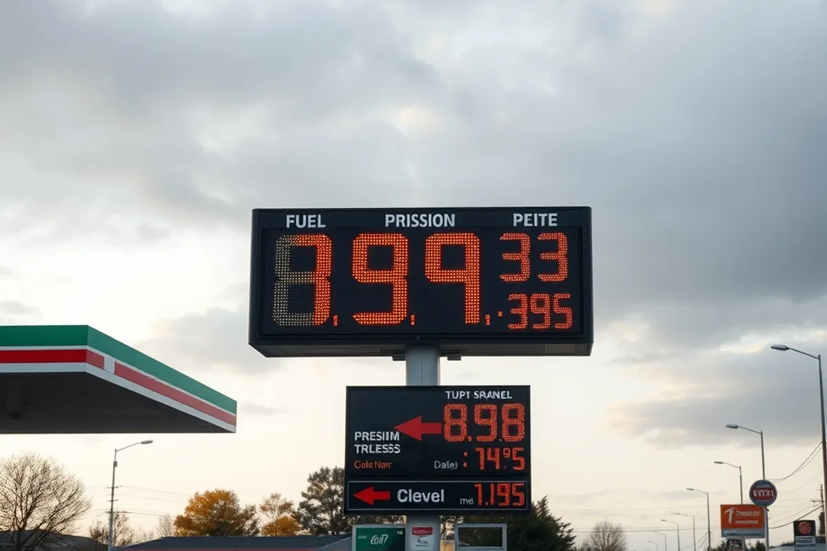 fuel prices displayed above a roadside petrol station