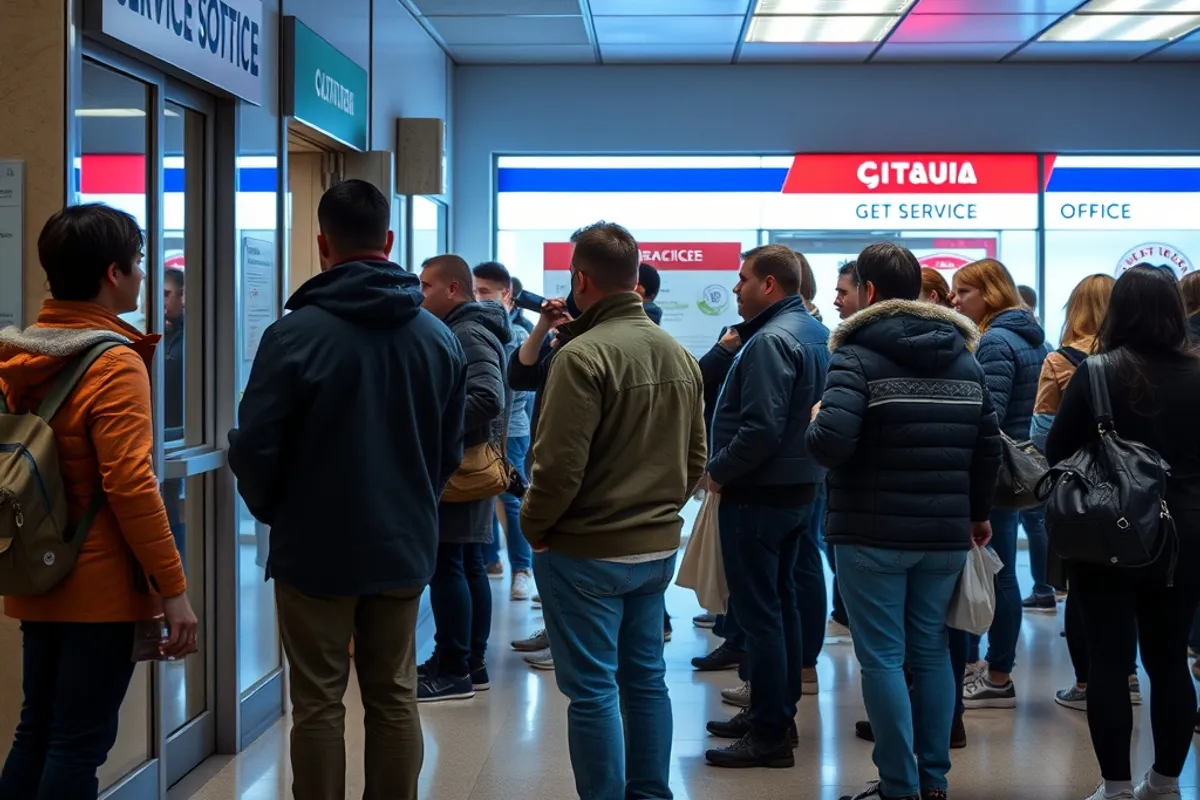 people waiting in line at a public service office