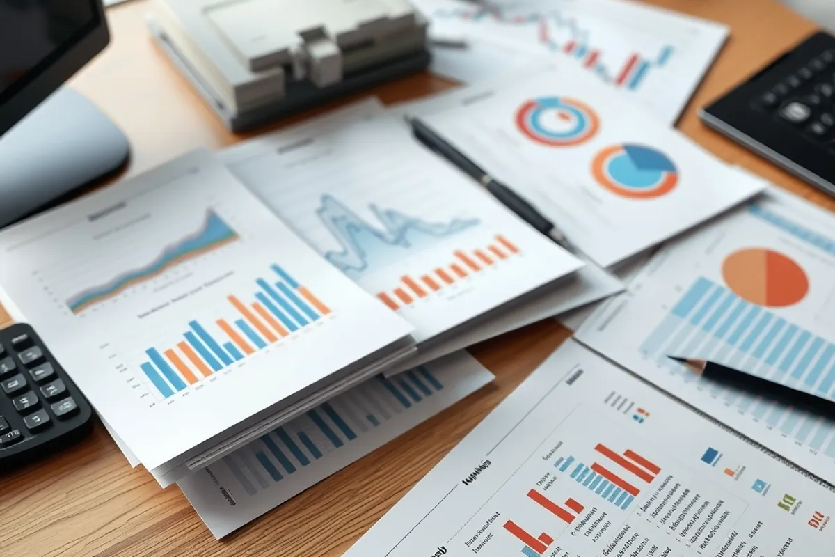 survey forms and charts spread across a research desk