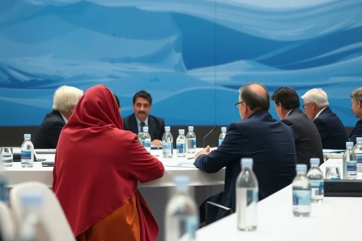 delegates seated at a long table during a water negotiation